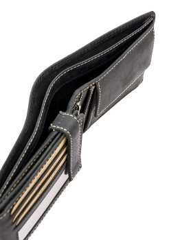 Portmonee Herren Geldbörse natur im Querformat LEAS in Echt-Leder - Vintage-Collection 12,5x9,5x3cm (BxHxT) (schwarz)